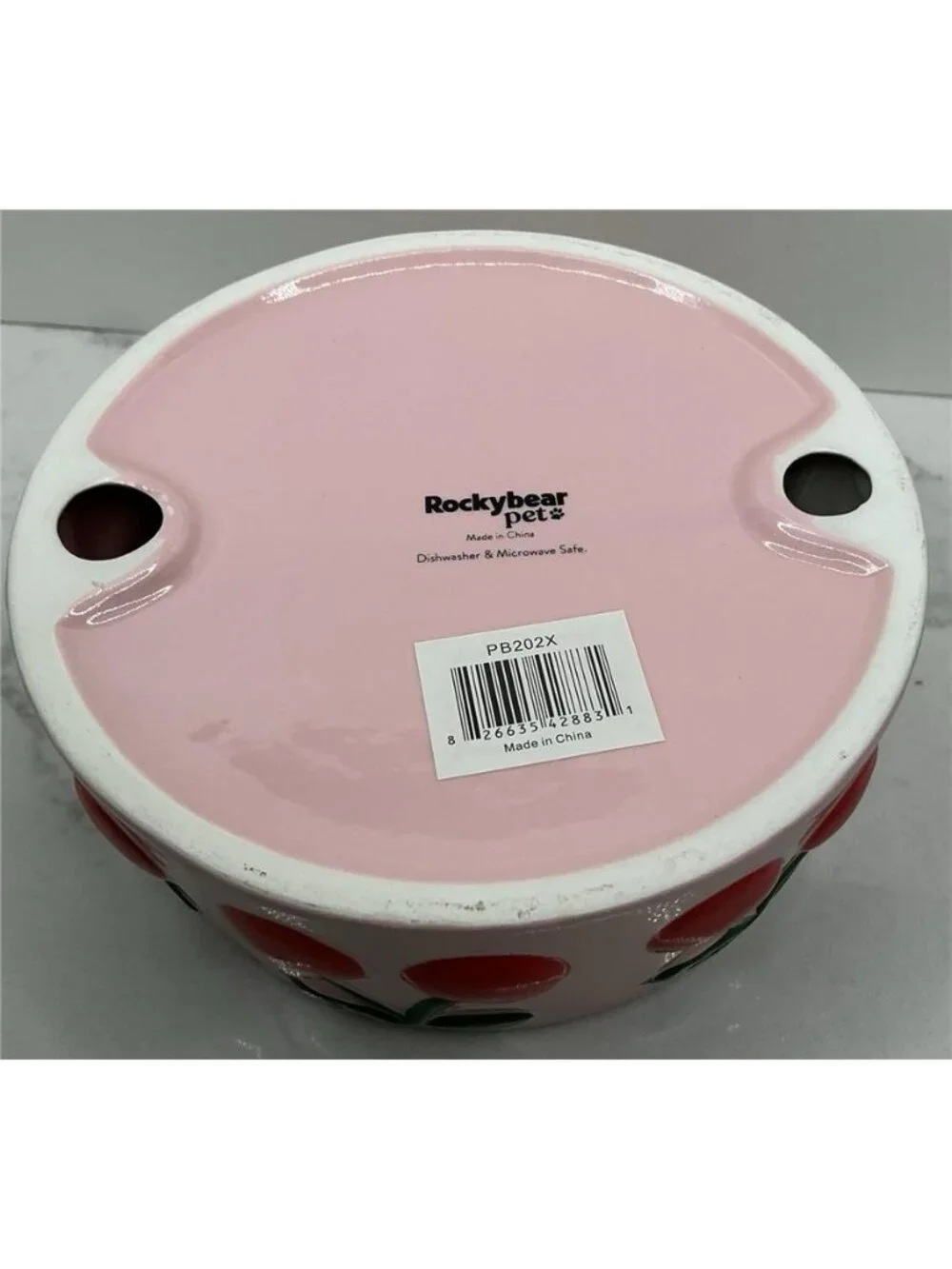 Pink Cherry Pet Bowl Ceramic Dog Cat Dish Rockybear Pet Kawaii Microwave Safe
